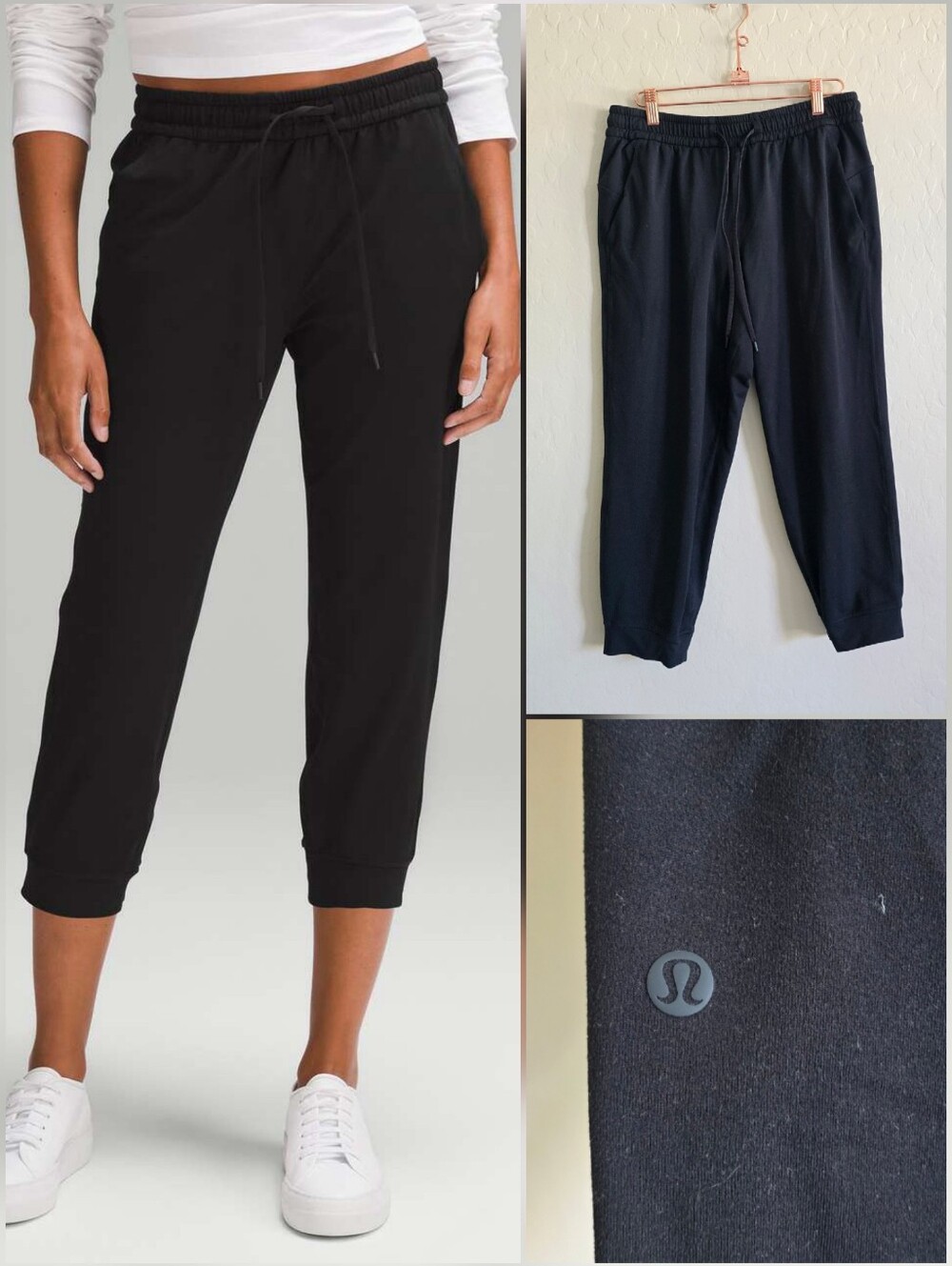 Lululemon‎ Black Soft Jersey Classic-fit Mid-Rise Cropped Jogger Pants Size 8